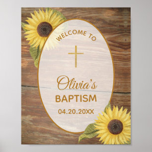 Rustikale Taufe Sonnenblumen Wood Bloral Begrüßung Poster