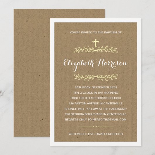 Rustikale Taufe/Taufe Packpapier-| Einladung (Vorne/Hinten)