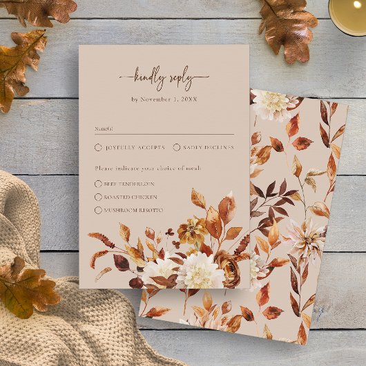 Rustikale Taupe Blätter Herbst RSVP Karte