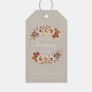 Rustikale Taupe Herbstlaub glücklich Thanksgiving Geschenkanhänger