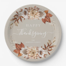 Rustikale Taupe Herbstlaub glücklich Thanksgiving Pappteller