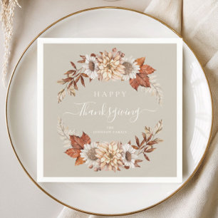 Rustikale Taupe Herbstlaub glücklich Thanksgiving Serviette