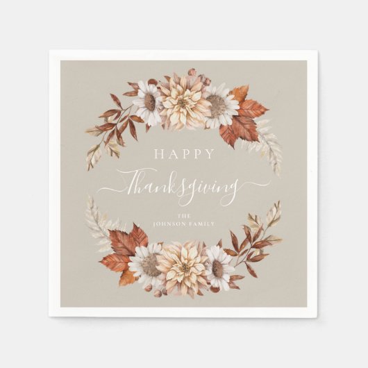 Rustikale Taupe Herbstlaub glücklich Thanksgiving Serviette (Vorderseite)