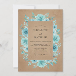 Rustikale Teal-Blüten-Hochzeit Einladung