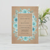 Rustikale Teal-Blüten-Hochzeit Einladung (Stehend Vorderseite)
