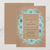 Rustikale Teal-Blüten-Hochzeit Einladung (Vorne/Hinten)