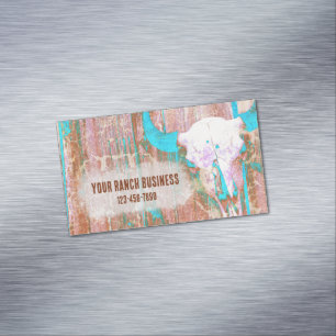 Rustikale Teal-Grunge-Textur Western Bullenschädel Magnetische Visitenkarte