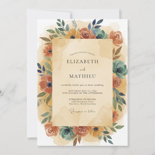 Rustikale Teal-Kranz-Hochzeit Einladung (Vorderseite)