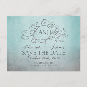 Rustikale Teal- und Grau-Bohemian-Save-the-Date-Ka Ankündigungspostkarte