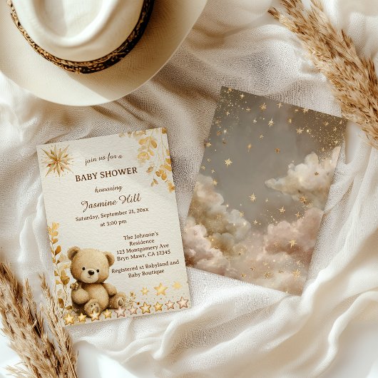 Rustikale Teddy Bear Baby Dusche ältere Sterne Einladung