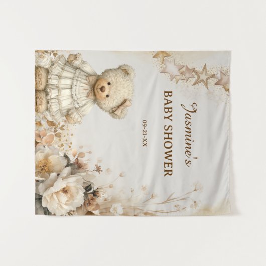 Rustikale Teddy Bear Floral Baby Dusche Hintergrun Wandteppich (Vorderseite (Horizontal))