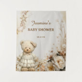 Rustikale Teddy Bear Floral Baby Dusche Hintergrun Wandteppich (Vorderseite)