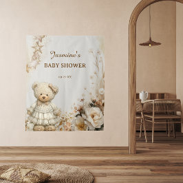 Rustikale Teddy Bear Floral Baby Dusche Hintergrun Wandteppich