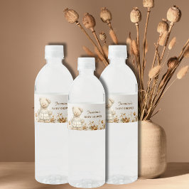 Rustikale Teddy Bear Floral Baby Dusche Wasserflaschenetikett