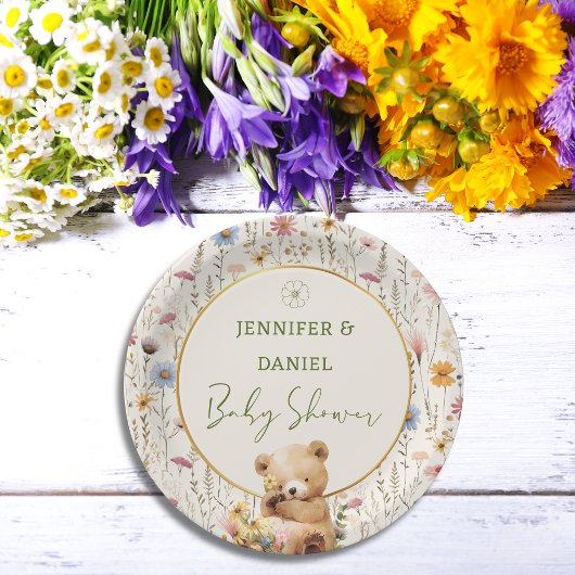 Rustikale Teddy Bear Floral Baby Duschmaschine Tel Pappteller