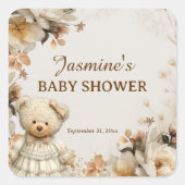 Rustikale Teddy Bear Floral Baby Shower Stickers (Vorderseite)