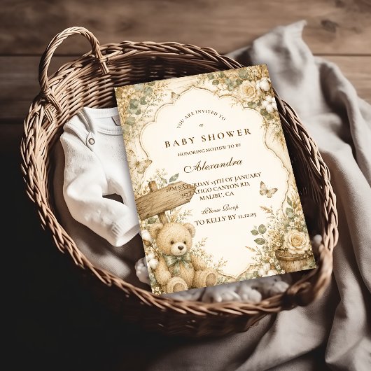 Rustikale Teddybär-Baby-Party Einladung
