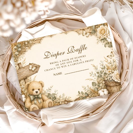 Rustikale Teddybär-Windel-Raffle Begleitkarte