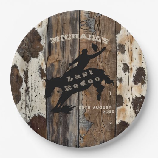 Rustikale Teller aus Holzpapier | Rodeo Bachelor W (Vorderseite)