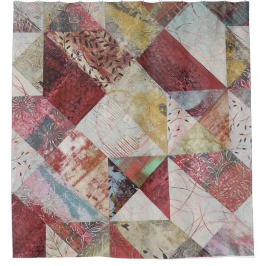 Rustikale Terracotta Abstraktes Patchwork Botanisc Duschvorhang (Vorderseite)