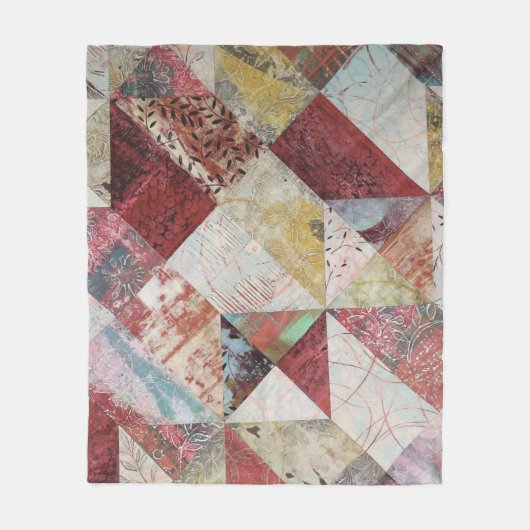 Rustikale Terracotta Abstraktes Patchwork Botanisc Fleecedecke (Vorderseite)