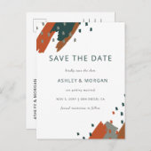 Rustikale Terracotta Aquamarin Abstrakt Save the D Ankündigungspostkarte (Vorne/Hinten)