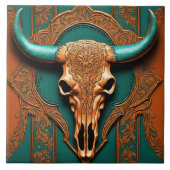 Rustikale Terracotta Aquamariner Western Land Bull Fliese (Vorderseite)
