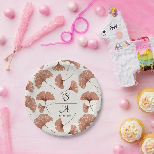 Rustikale Terracotta Beige Ginkgo Leaf Wedding Pappteller (Party)