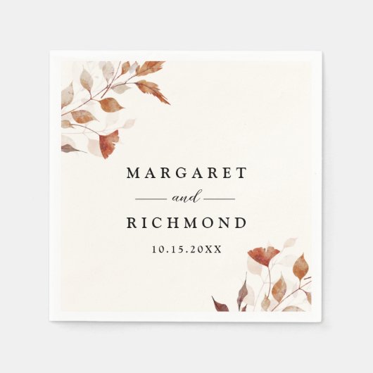 Rustikale Terracotta-Blätter Hochzeit im Herbst Serviette (Vorderseite)