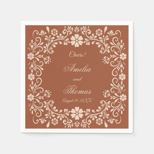 Rustikale Terracotta-Blume Hochzeit Serviette (Vorderseite)