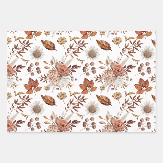Rustikale Terracotta-Blume und Pampas-Gras Geschenkpapier Set (Vorderseite)