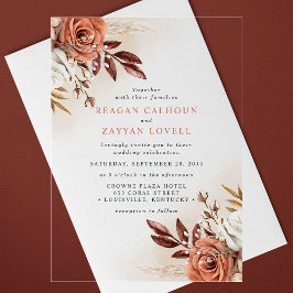 Rustikale Terracotta-Blume und Pampas-Gras-Hochzei Acryleinladungen