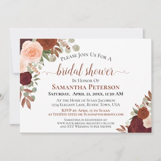 Rustikale Terracotta Blumendusche Einladung (Vorderseite)