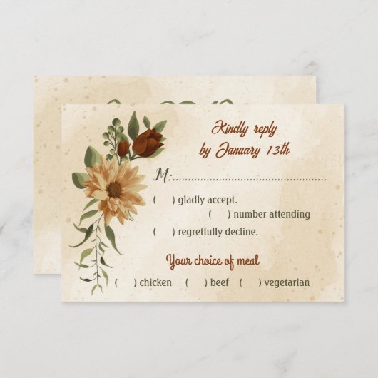 rustikale Terracotta Blumenkost Auswahl an botanis RSVP Karte (Vorne/Hinten)