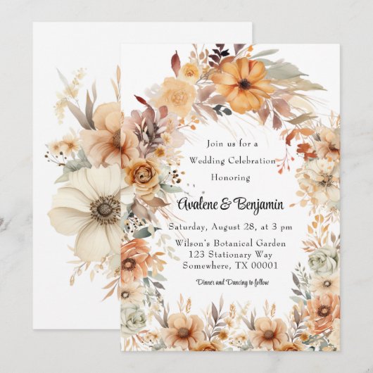 Rustikale Terracotta Blumenstrauß Einladung (Vorne/Hinten)