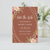 Rustikale Terracotta Blumenstrauß Save The Date (Stehend Vorderseite)