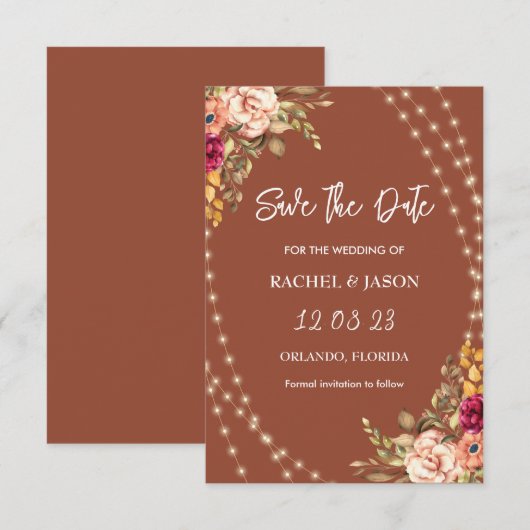 Rustikale Terracotta Blumenstrauß Save The Date (Vorne/Hinten)