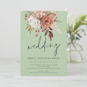 Rustikale Terracotta Blumenzellenschrift Grüne Hoc Einladung (Stehend Vorderseite)