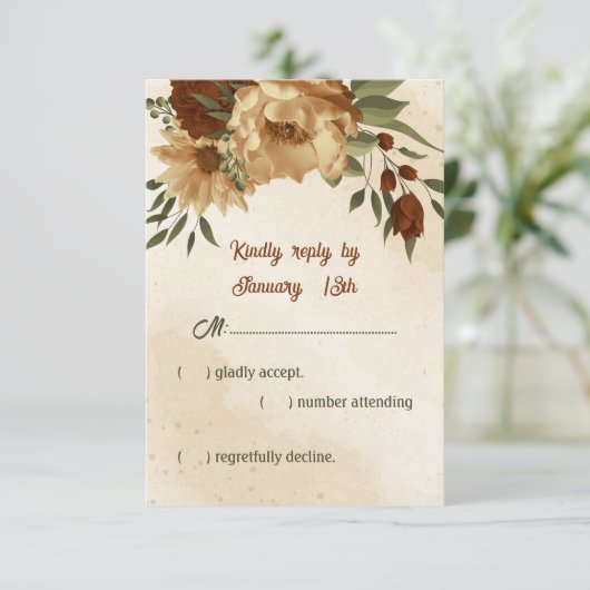 rustikale Terracotta Blumenzwiebelblüte botanische RSVP Karte (Stehend Vorderseite)