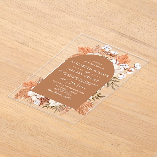 Rustikale Terracotta Boho Pampas Arched Wedding Acryleinladungen (Ablage )