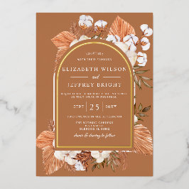 Rustikale Terracotta Boho Pampas Arched Wedding Folieneinladung