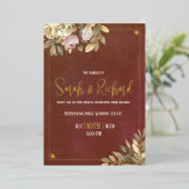 Rustikale Terracotta Botanical Boho Luxe Wedding Folieneinladung (Stehend vorne)