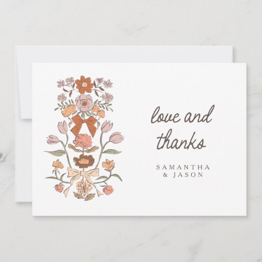 Rustikale Terracotta Bow & Blossom Wedding Dankeskarte (Vorderseite)