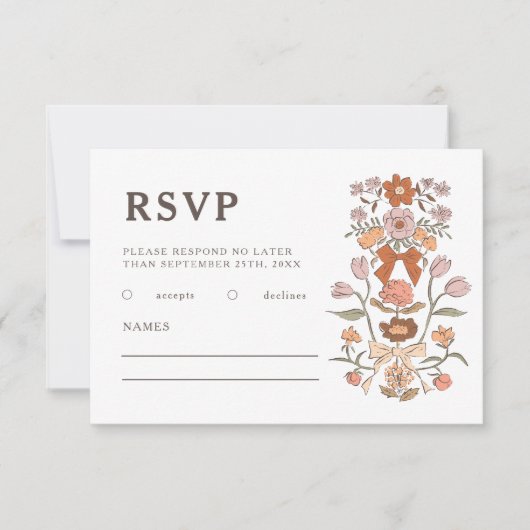 Rustikale Terracotta Bows und Blume Hochzeiten RSVP Karte (Vorderseite)