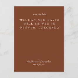 Rustikale Terracotta Burnt Orange Save the Date Ankündigungspostkarte