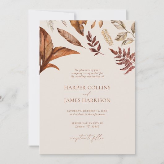 Rustikale Terracotta Floral Boho Herbsthochzeit Einladung (Vorderseite)