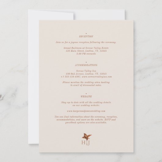 Rustikale Terracotta Floral Boho Herbsthochzeit Einladung (Rückseite)