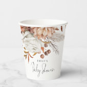 Rustikale Terracotta Floral Name Boho Babydusche Pappbecher (Vorderseite)