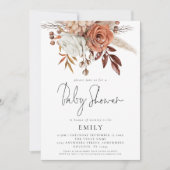 Rustikale Terracotta Florals Babydusche Einladung (Vorderseite)