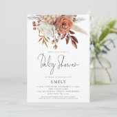 Rustikale Terracotta Florals Babydusche Einladung (Stehend Vorderseite)